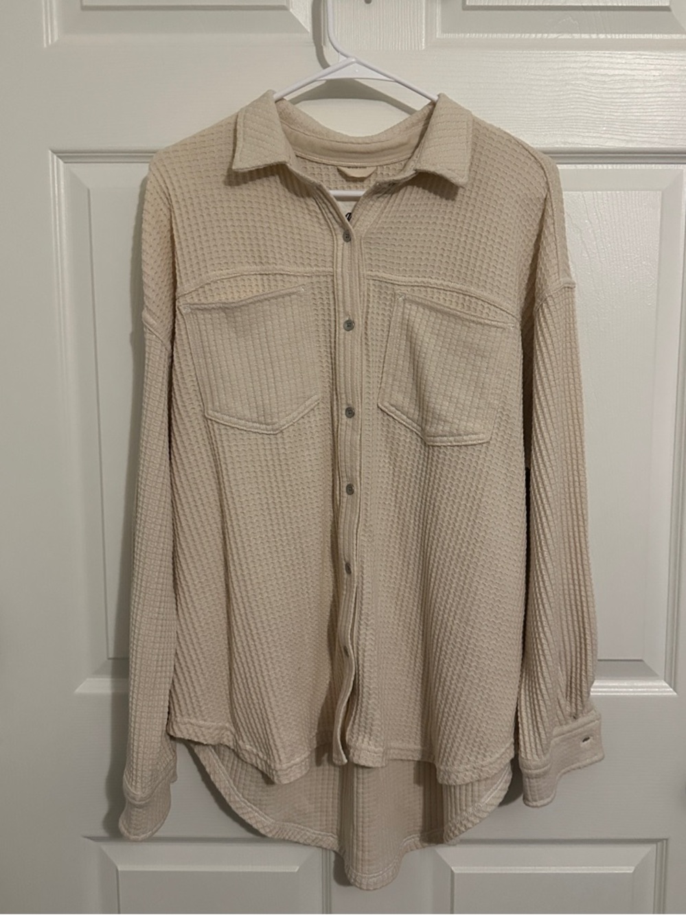 aerie Cream Waffle Button-Down Shirt